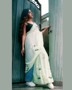 Bougainvillea green georgette saree