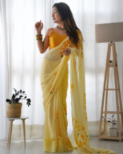 Bougainvillea yellow georgette saree