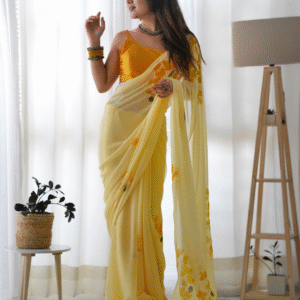 Bougainvillea yellow georgette saree