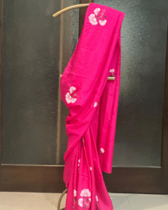 Carnation pink crepe saree