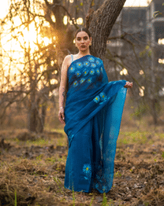 Daisy blue kota doria silk saree