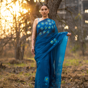 Daisy blue kota doria silk saree