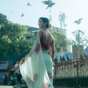 Hibiscus green chiffon saree