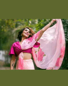 Hibiscus pink chiffon saree
