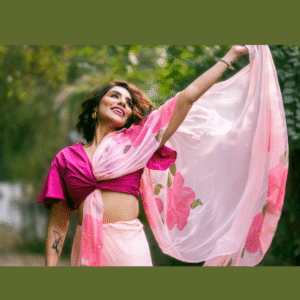 Hibiscus pink chiffon saree