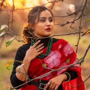 Hibiscus red georgette saree