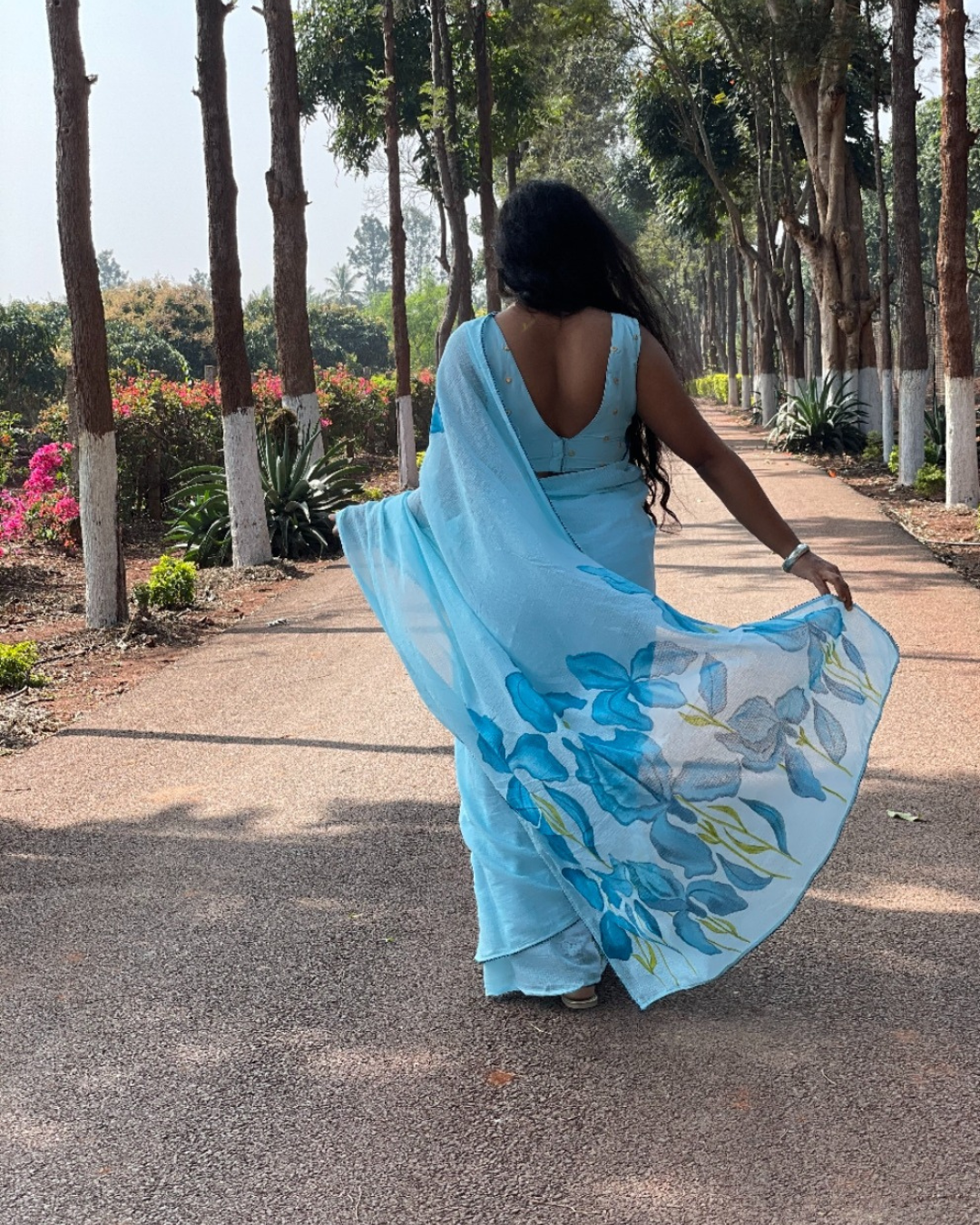 Iris blue cotton kota doria saree - Image 6