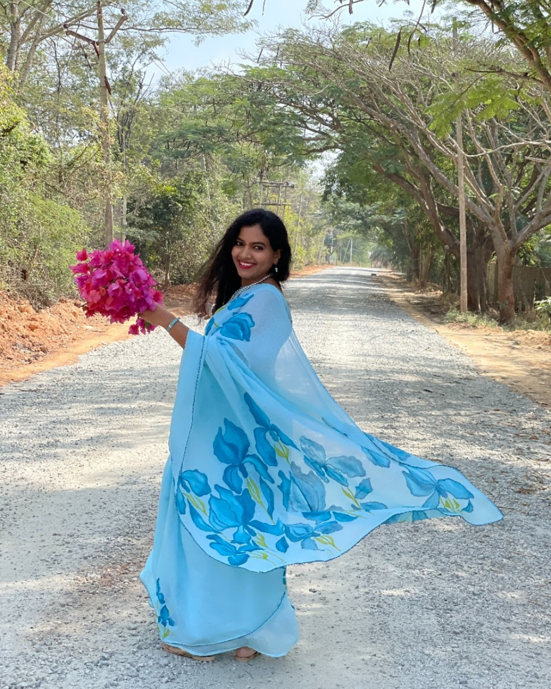 Iris blue cotton kota doria saree - Image 5