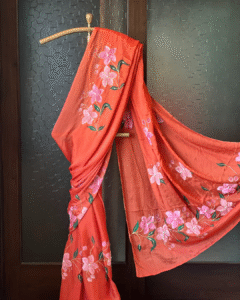 Lily rust orange chinon chiffon saree