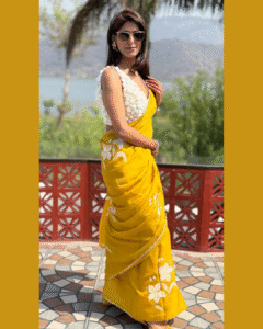Lily yellow crepe saree