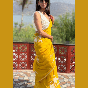 Lily yellow crepe saree
