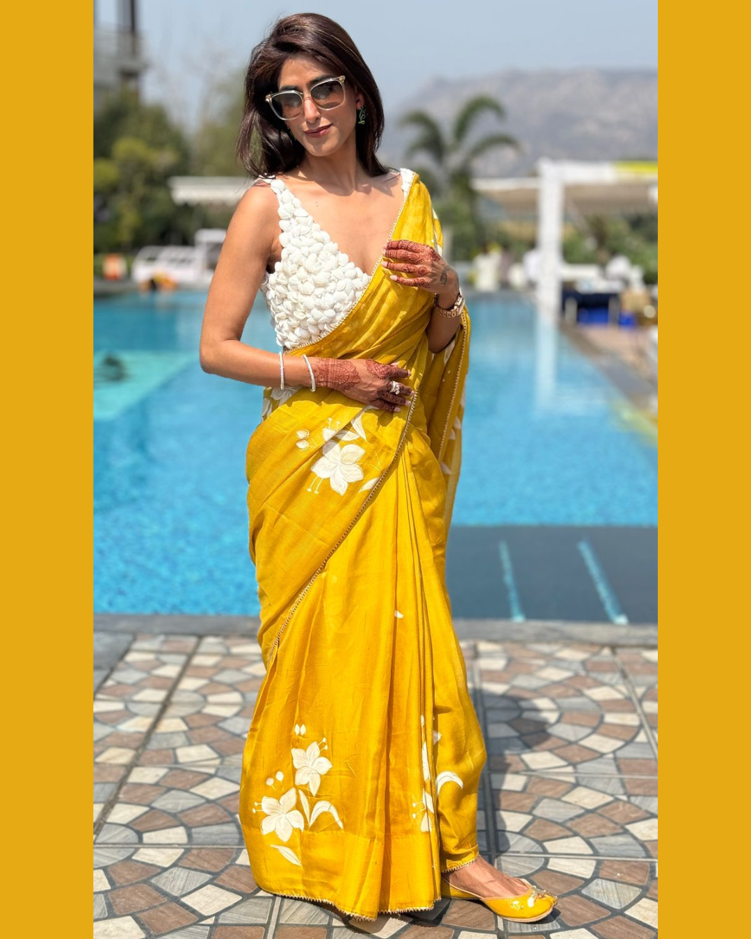 Lily yellow crepe saree - Image 5