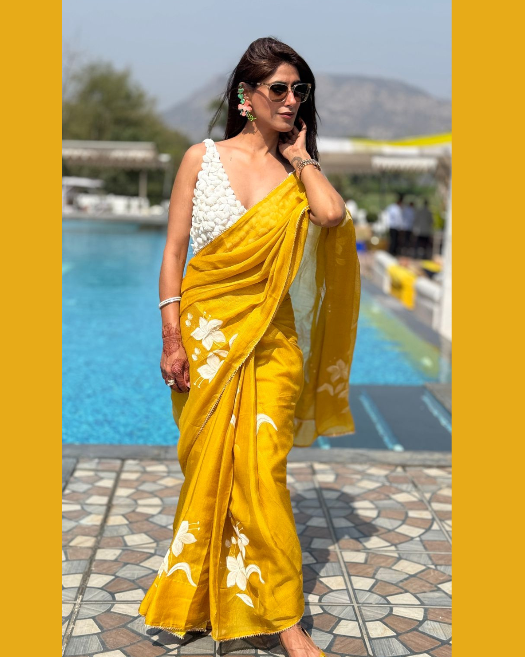 Lily yellow crepe saree - Image 3