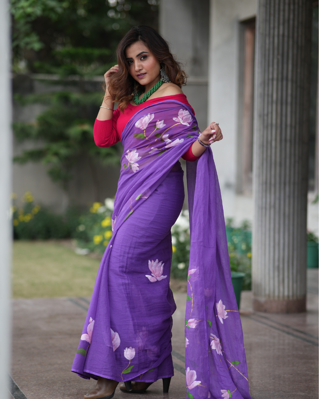 Magnolia purple kota doria saree - Image 5