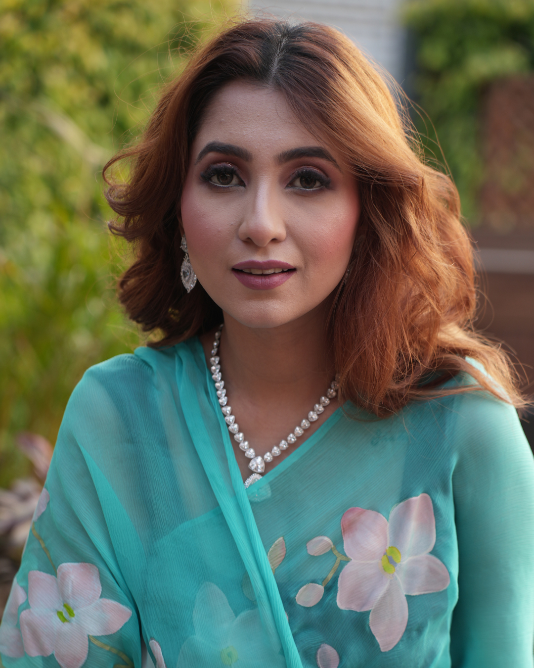 Orchids blue chiffon saree - Image 2