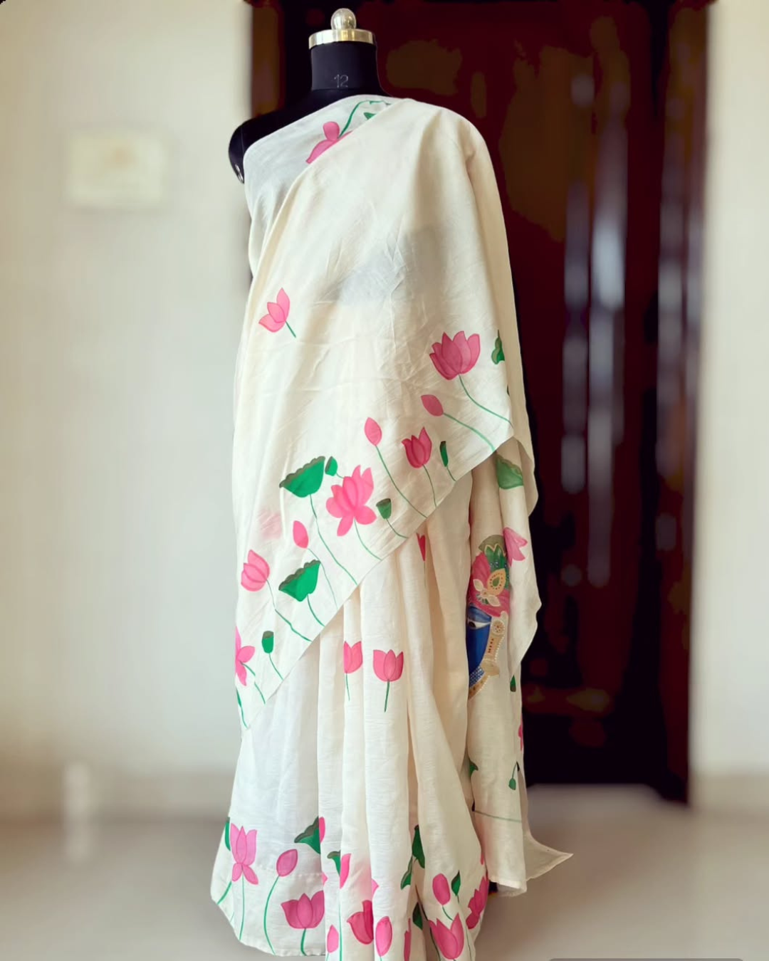 Pichwai beige chanderi saree - Image 3