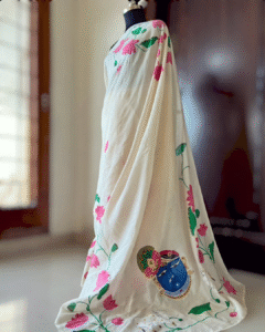 Pichwai beige chanderi saree