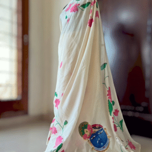 Pichwai beige chanderi saree