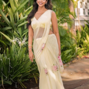 Rose yellow chiffon saree