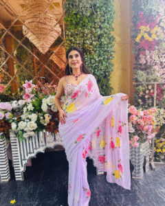 Rose lavender georgette saree