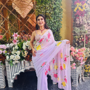 Rose lavender georgette saree