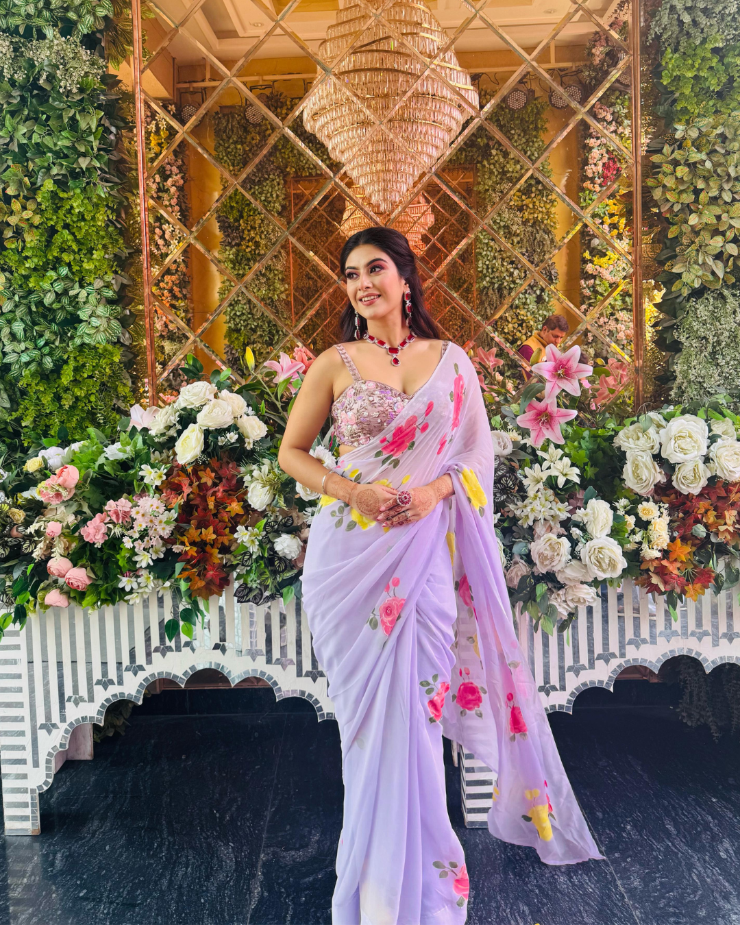 Rose lavender georgette saree - Image 2