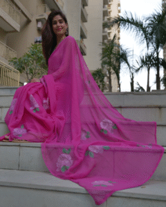 Rose magenta chiffon saree