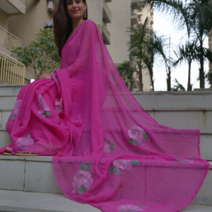 Rose magenta chiffon saree