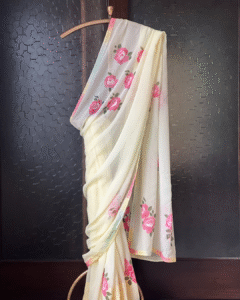 Rose yellow georgette saree