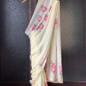Rose yellow georgette saree