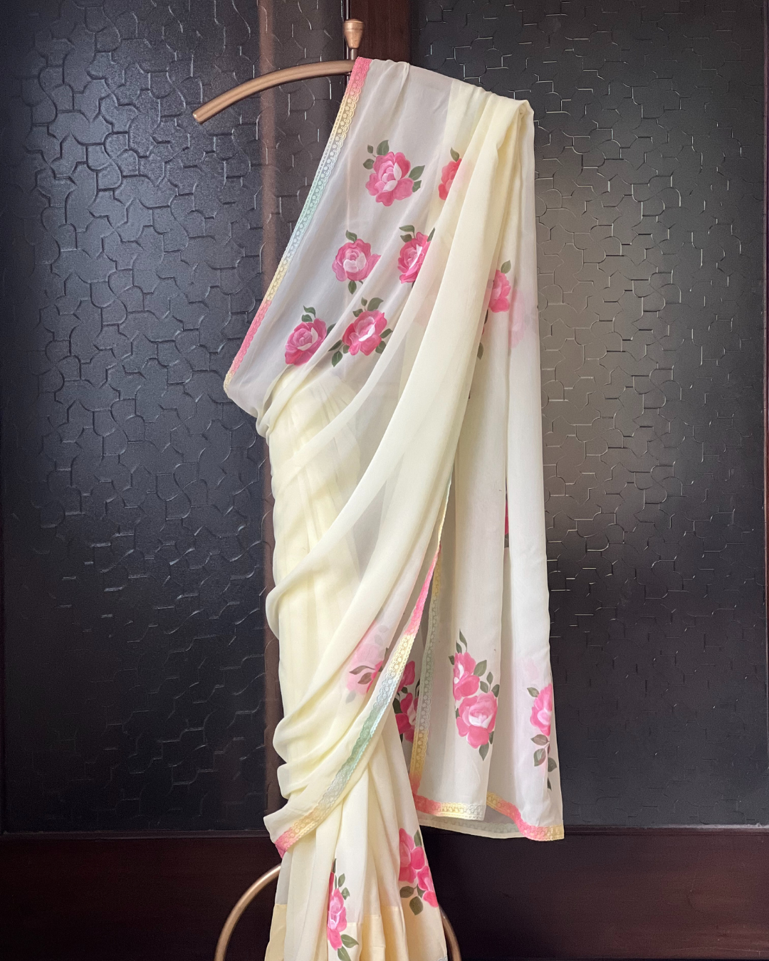 Rose yellow georgette saree