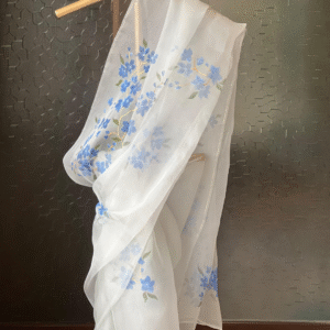 Cherry blossoms grey organza saree