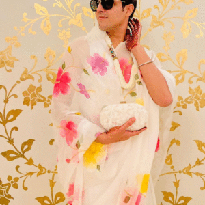 Hibiscus white organza saree