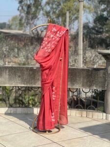 Bougainvillea brick red organza saree