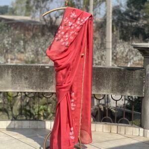 Bougainvillea brick red organza saree