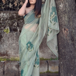 Iris sage green organza saree