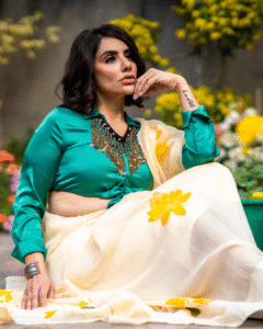 Lotus beige organza saree