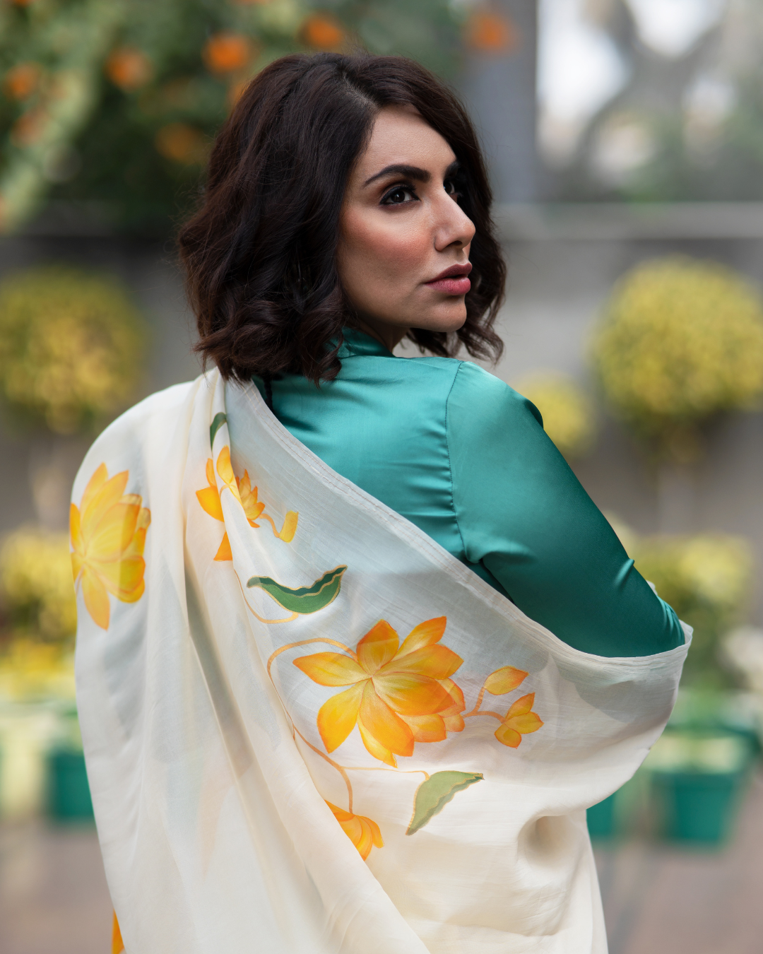 Lotus beige organza saree - Image 2