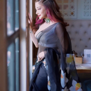 Nargis black organza saree