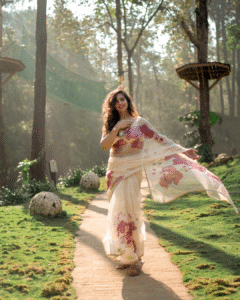 Orchids beige organza saree