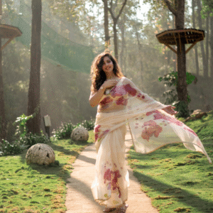 Orchids beige organza saree