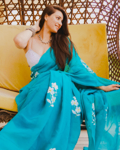 Orchids green organza saree