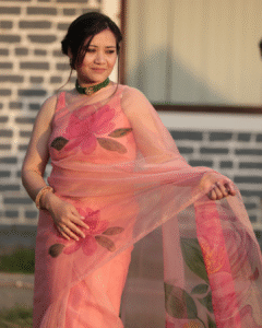 Peonies peach organza saree