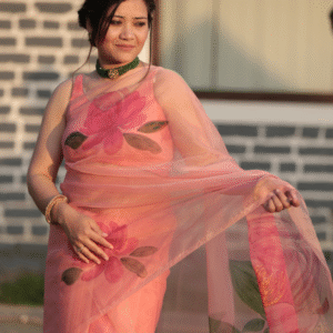 Peonies peach organza saree