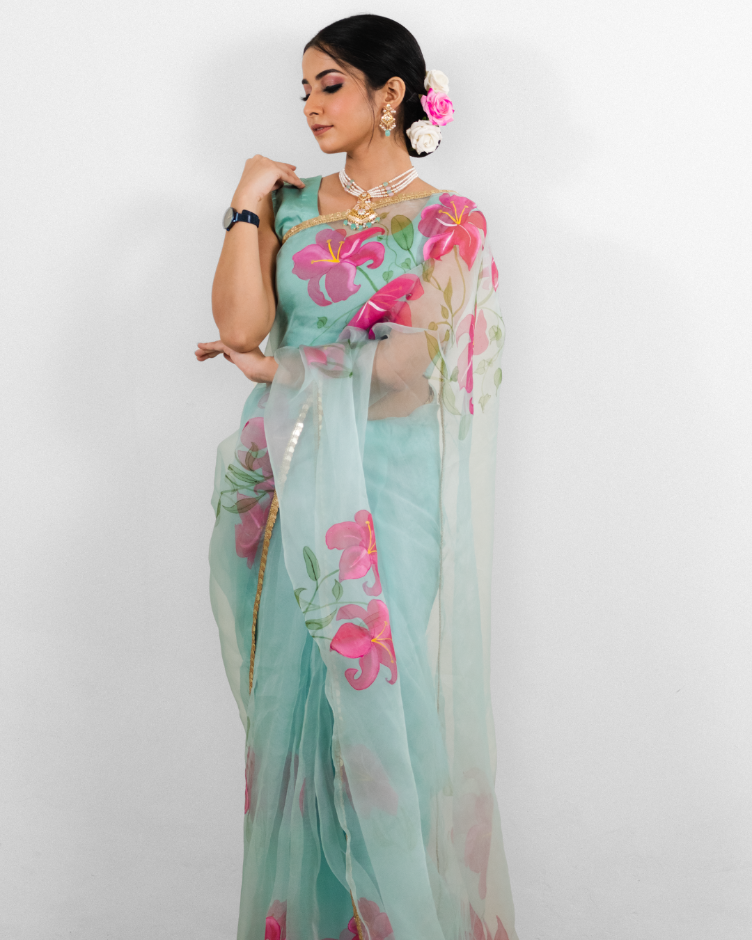 Sayuri blue organza saree