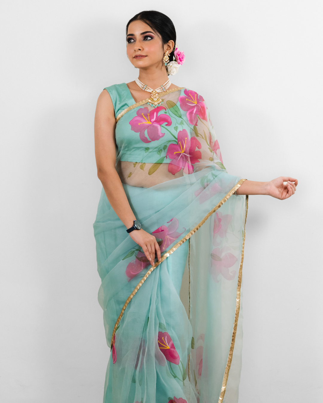 Sayuri blue organza saree - Image 4