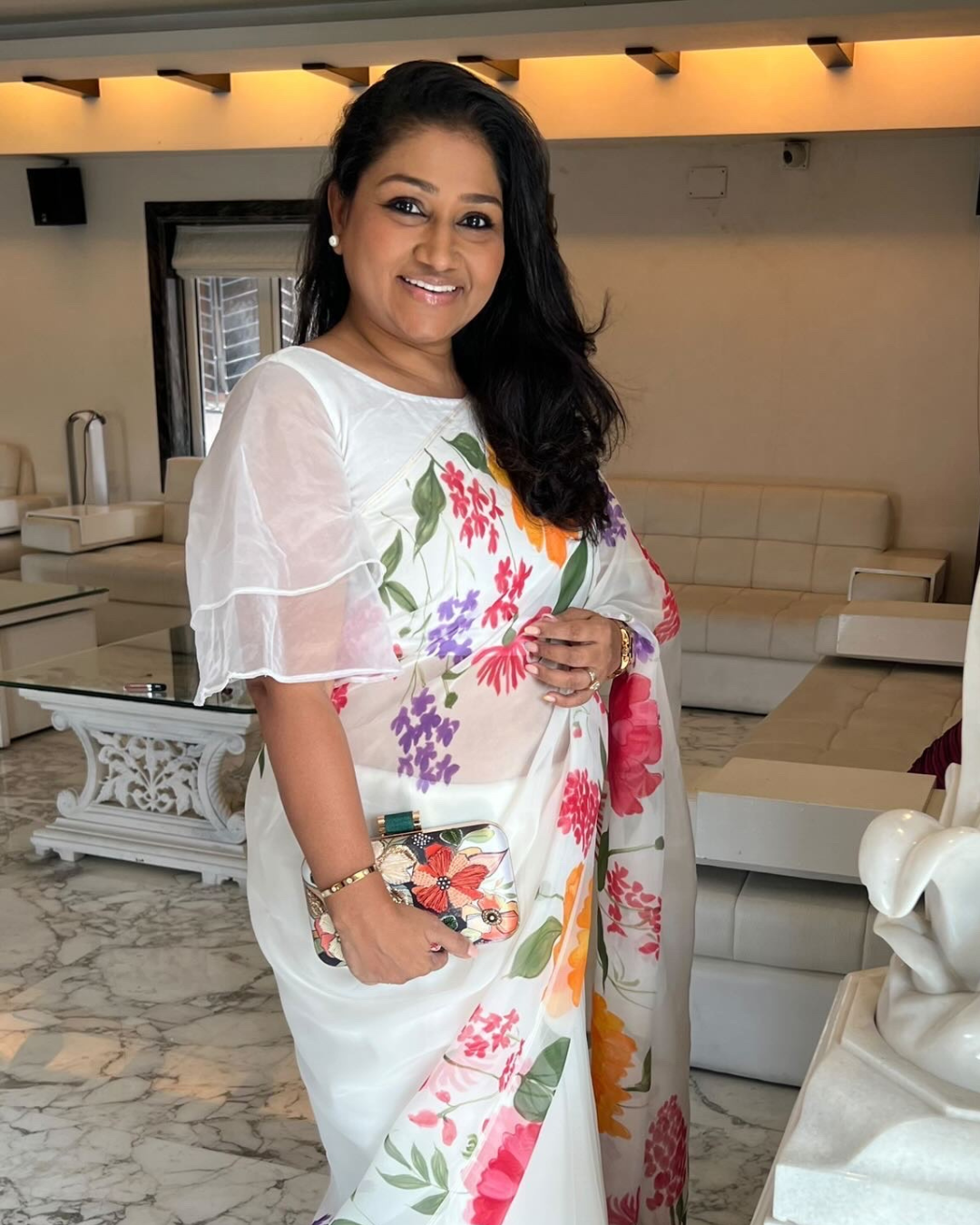 Zahara white organza saree