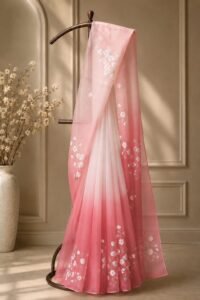 Cherry Blossom On Pink Ombre Saree
