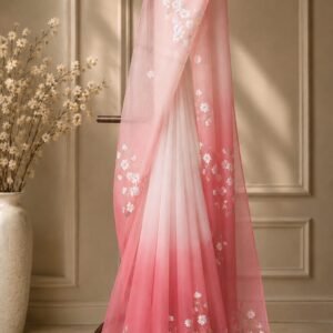 Cherry Blossom On Pink Ombre Saree